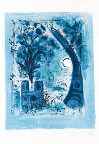 Marc Chagall: Notre Dame Et La Tour Eiffel - Signed Print