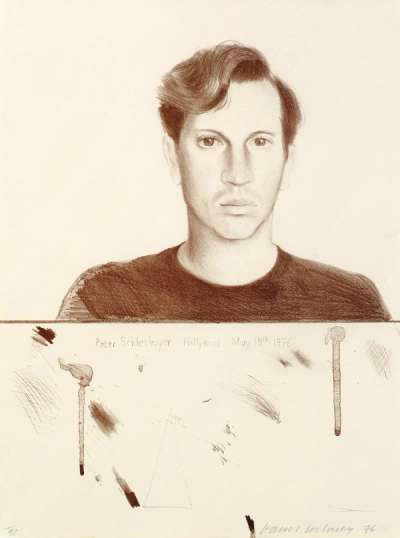 Peter Schlesinger (sepia) - Signed Print by David Hockney 1976 - MyArtBroker