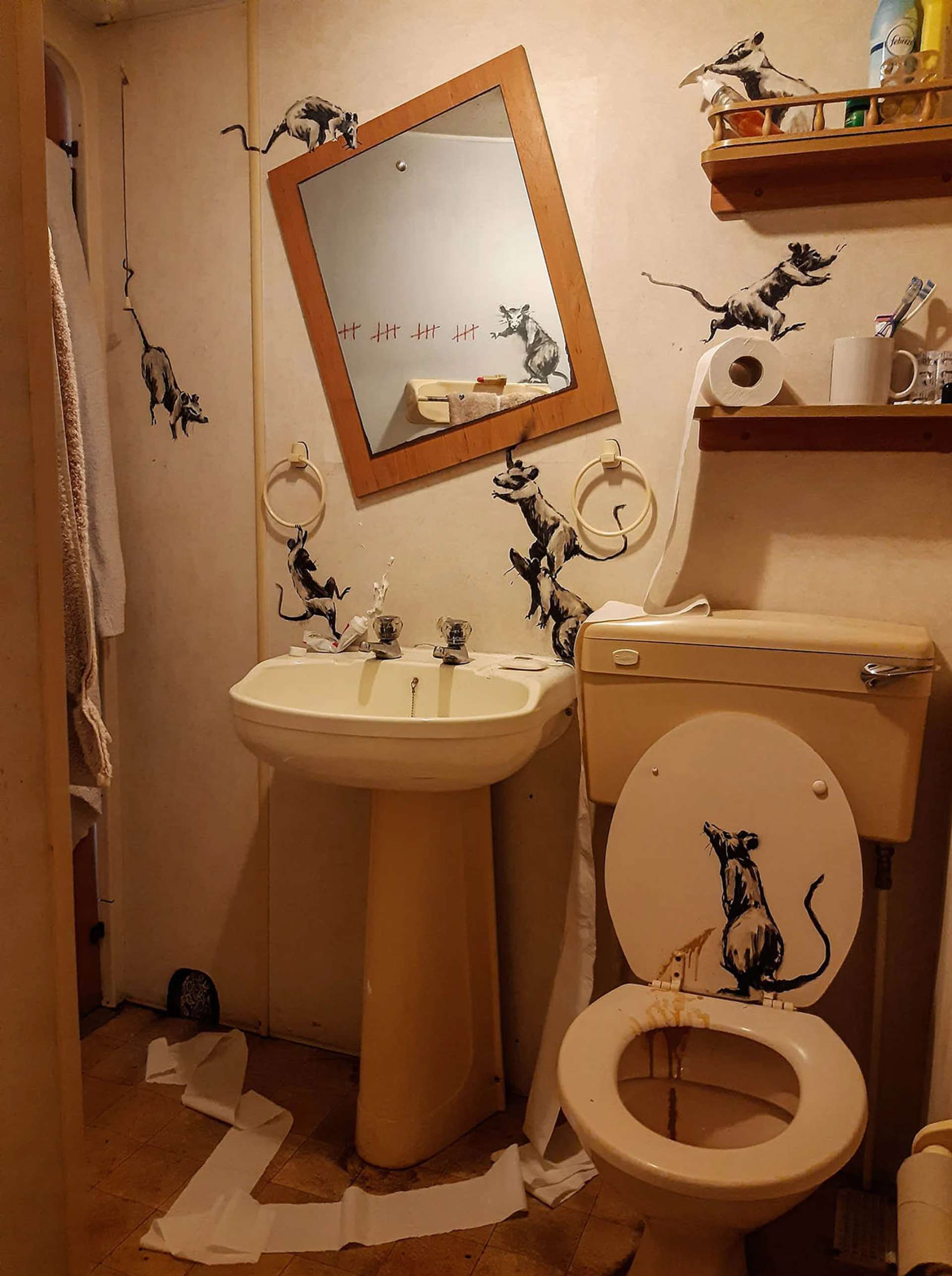 'My wife hates it when I work from home', Rats Bathroom Installation by Bansky