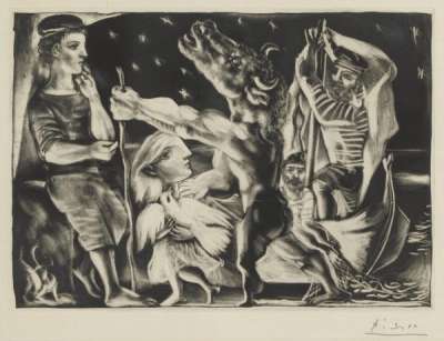 Minotaure Aveugle Guidé Par Marie-Thérèse Au Pigeon Dans Une Nuit Étoilée - Signed Print by Pablo Picasso 1934 - MyArtBroker