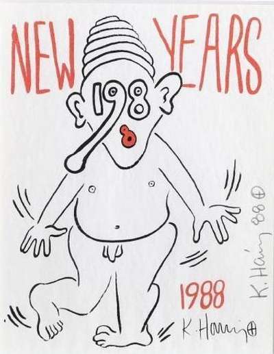 New Years Invitation - Signed Print by Keith Haring 1988 - MyArtBroker