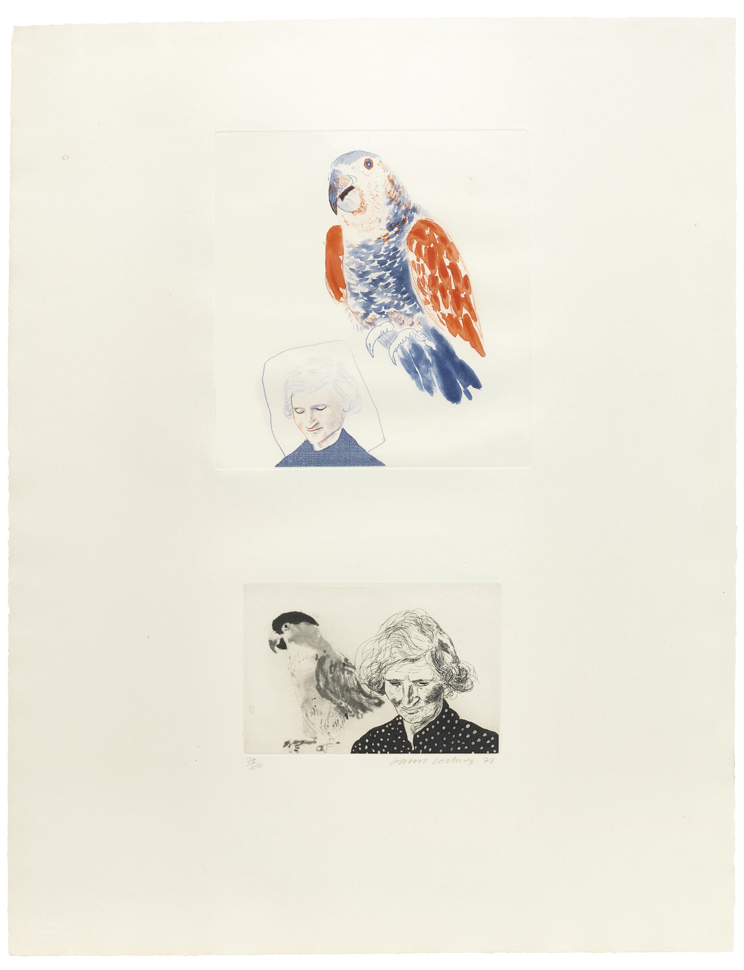 David Hockney My Mother And A Parrot (Signed Print) 1974 | MyArtBroker