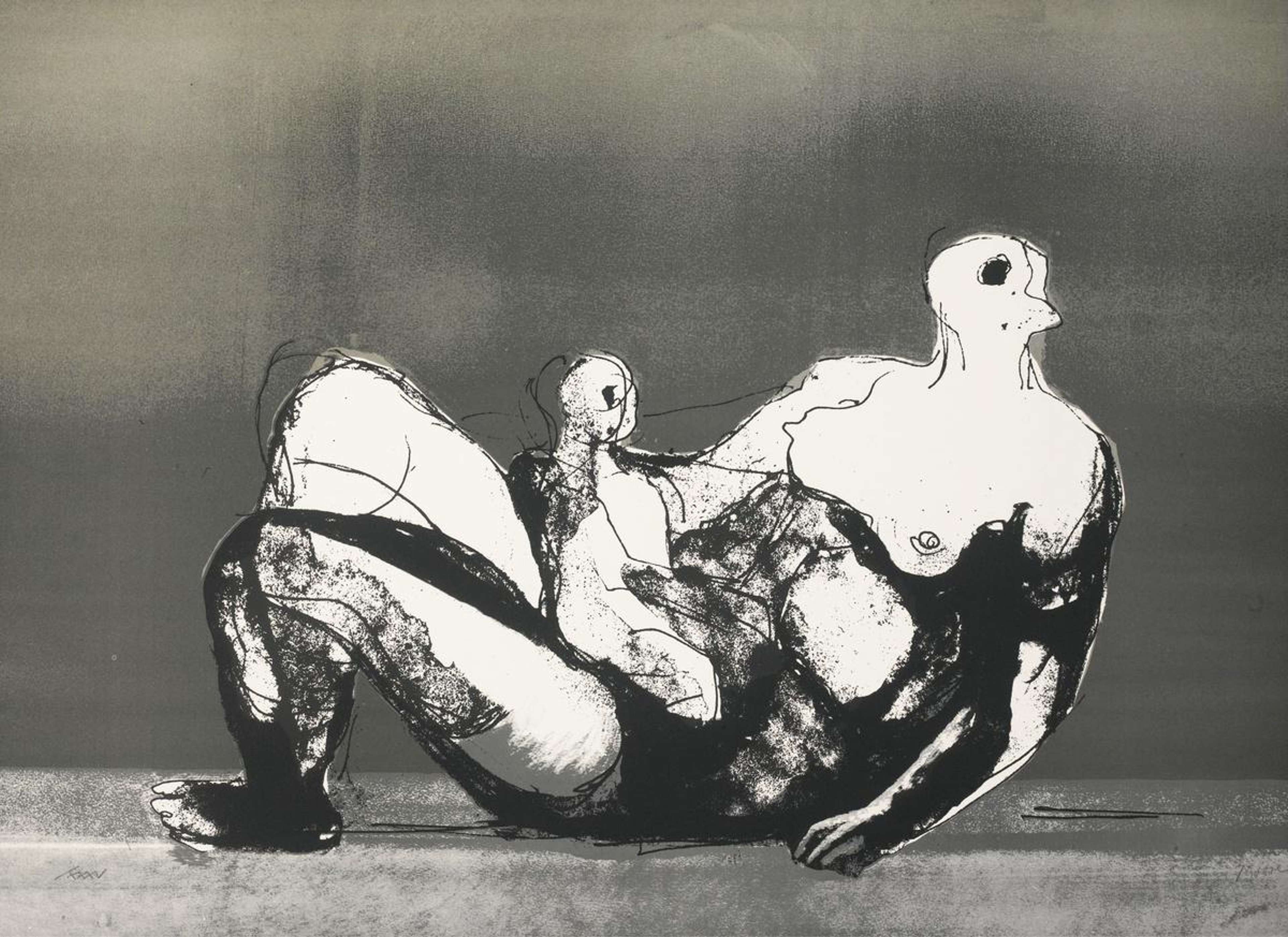 Reclining Mother And Child With Grey Background - Signed Print by Henry Moore 1982 - MyArtBroker