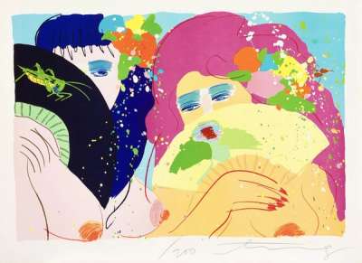 Two Ladies With Fans - Signed Print by Walasse Ting 1985 - MyArtBroker