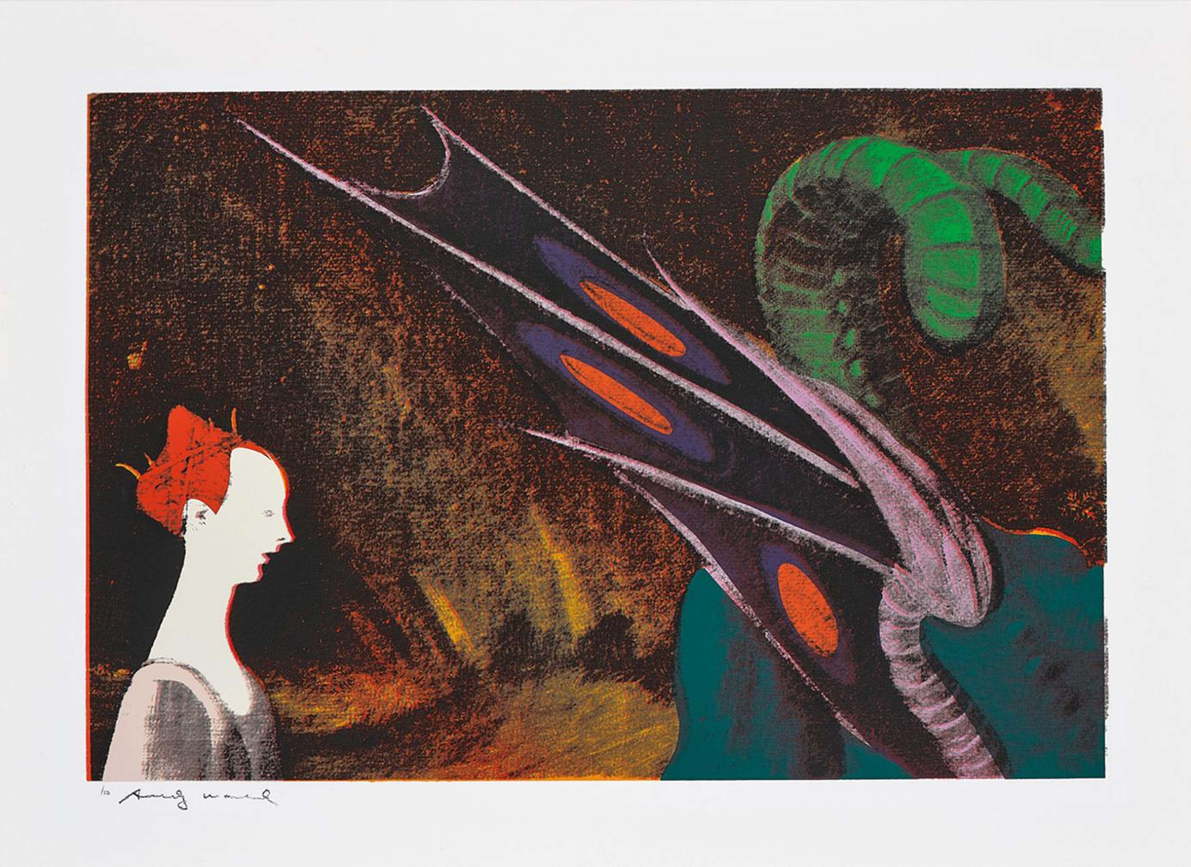 A screenprint by Andy Warhol depicting a cross section of Paolo Uccello's St. George And The Dragon