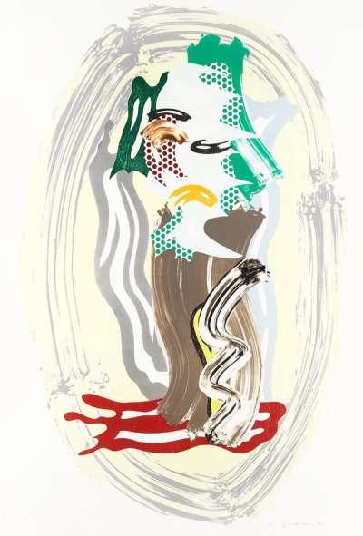 Roy Lichtenstein: Green Face - Signed Mixed Media