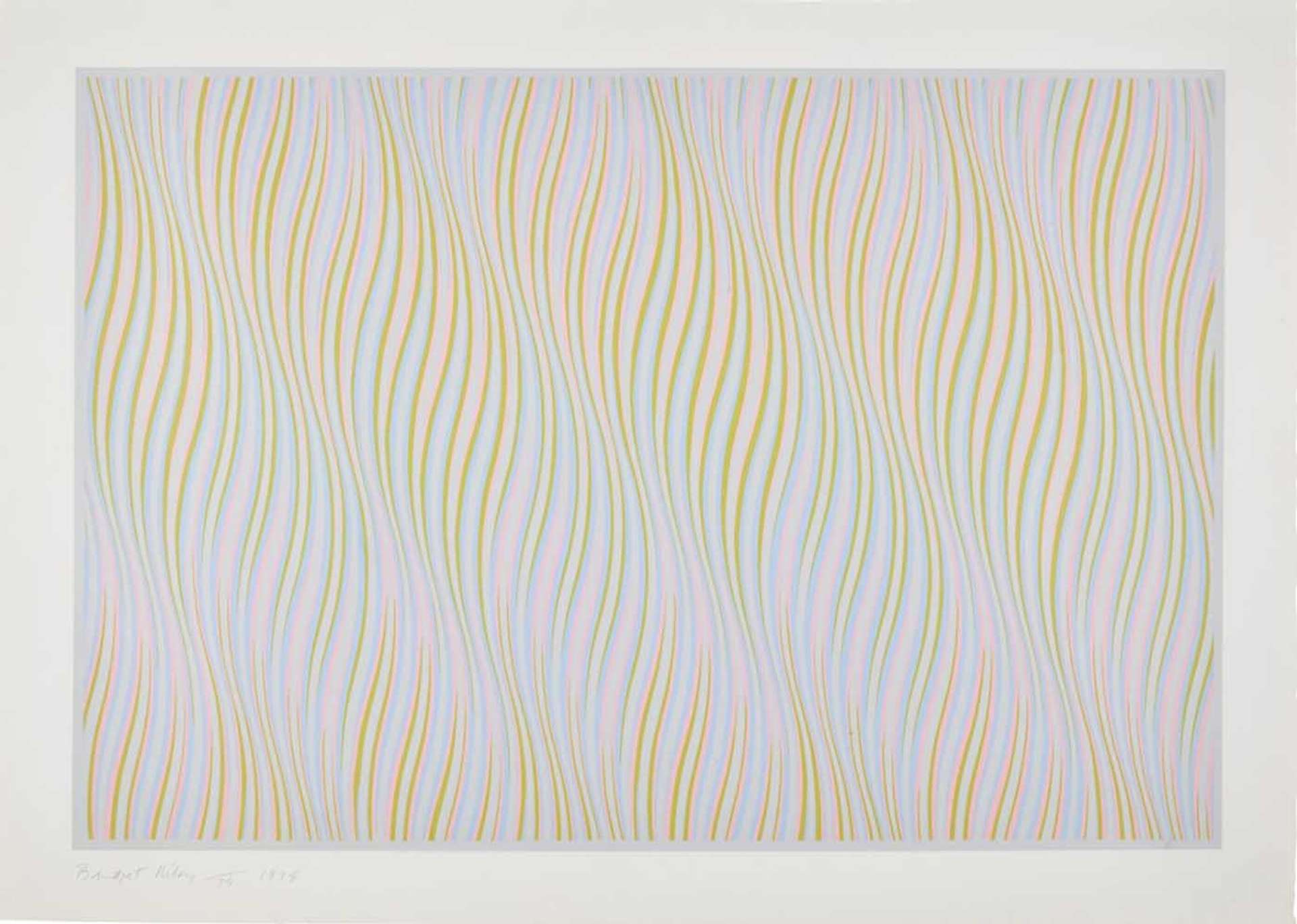 Bridget Riley’s Untitled (Rose). An Op Art screenprint of multicoloured wave patterns. 