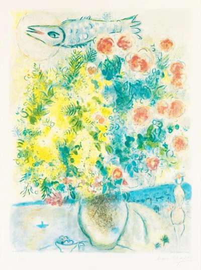 Roses Et Mimosas (Nice et la Côte d'Azur) - Signed Print by Marc Chagall 1967 - MyArtBroker