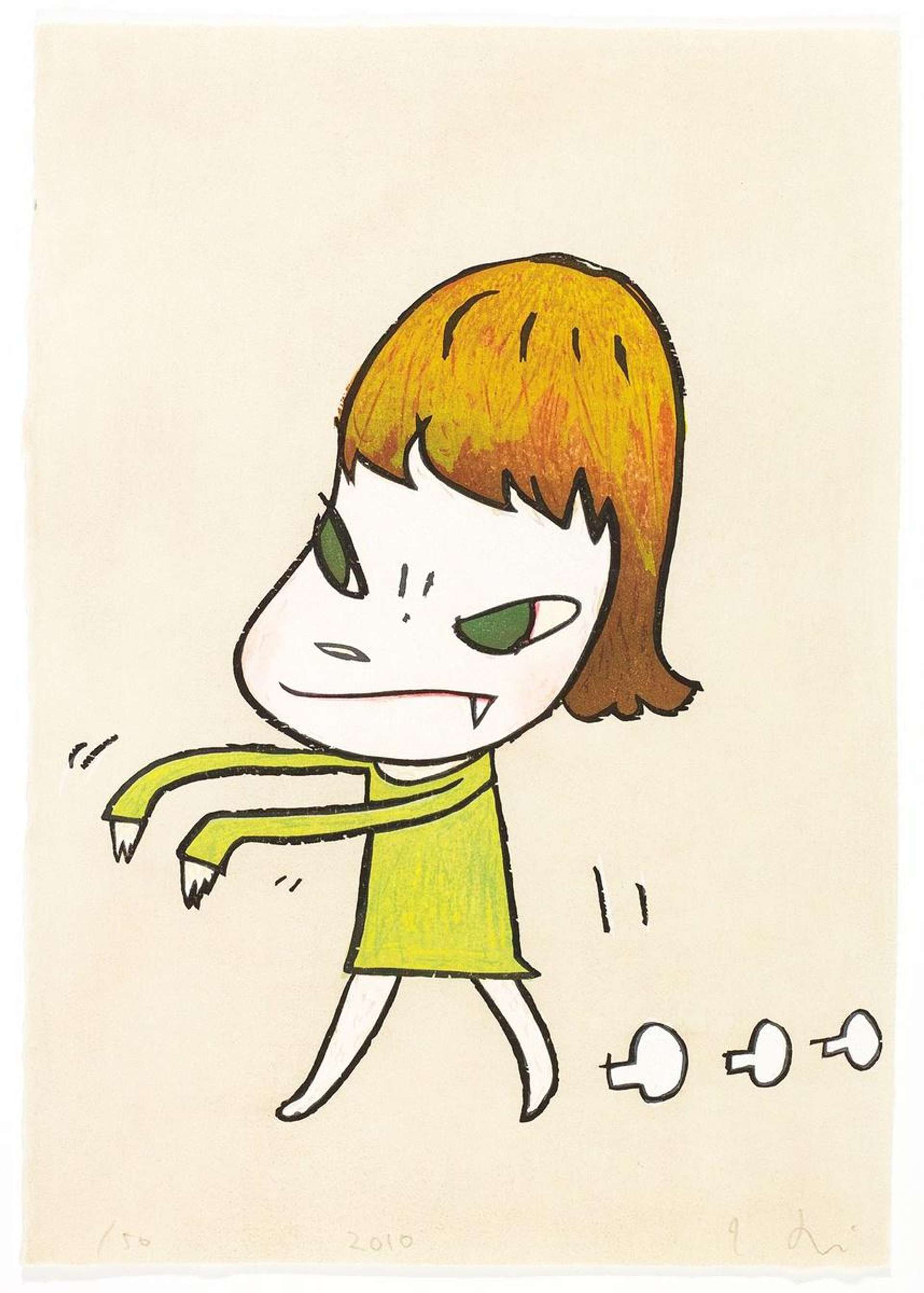Yoshitomo Nara’s Walk On: Girl angrily walking away with hands stretched out