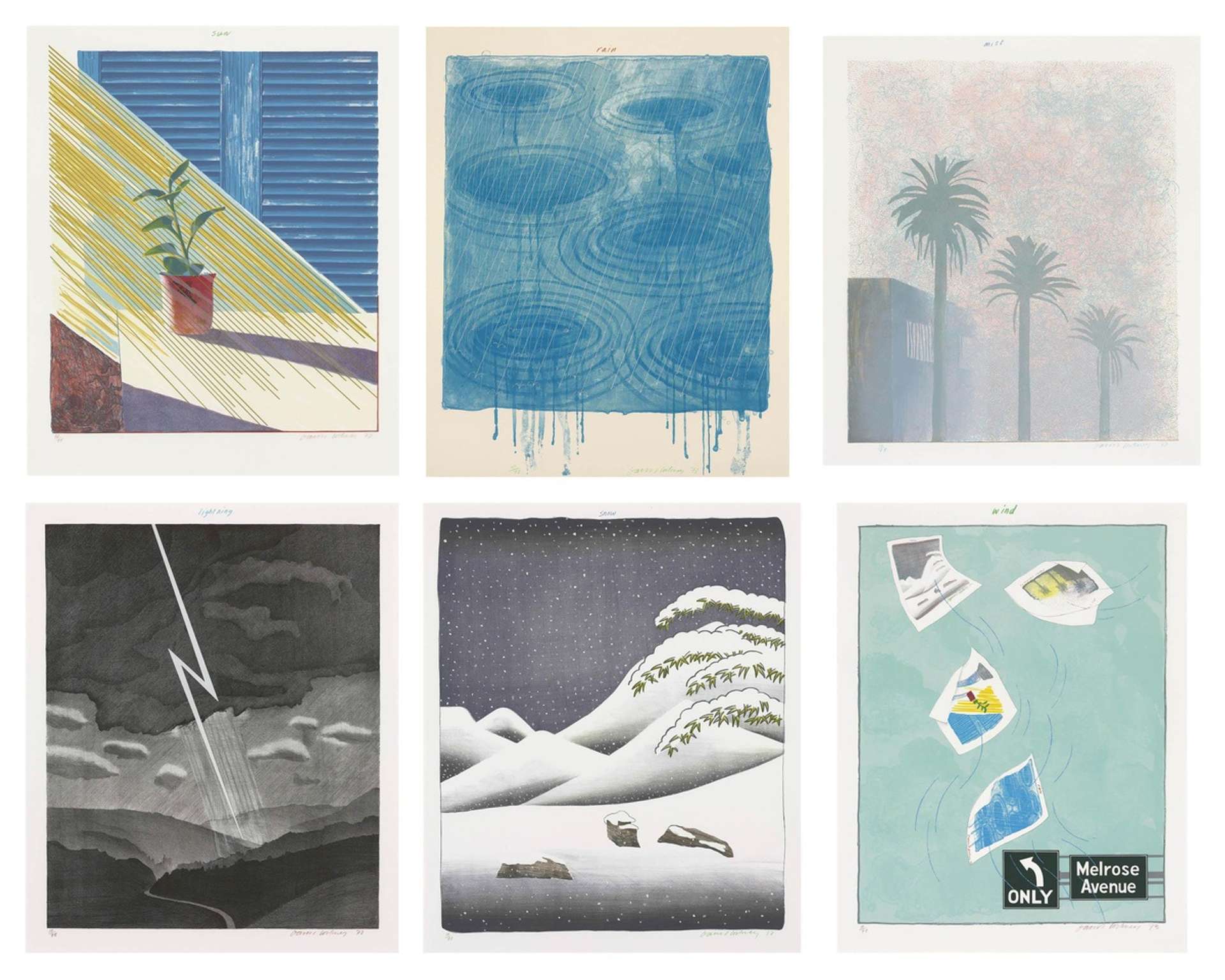 David Hockney's The Weather Series (complete set). A combination of lithographic prints from the series. 
