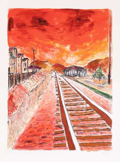 Train Tracks Red (2012) - Signed Print by Bob Dylan 2012 - MyArtBroker