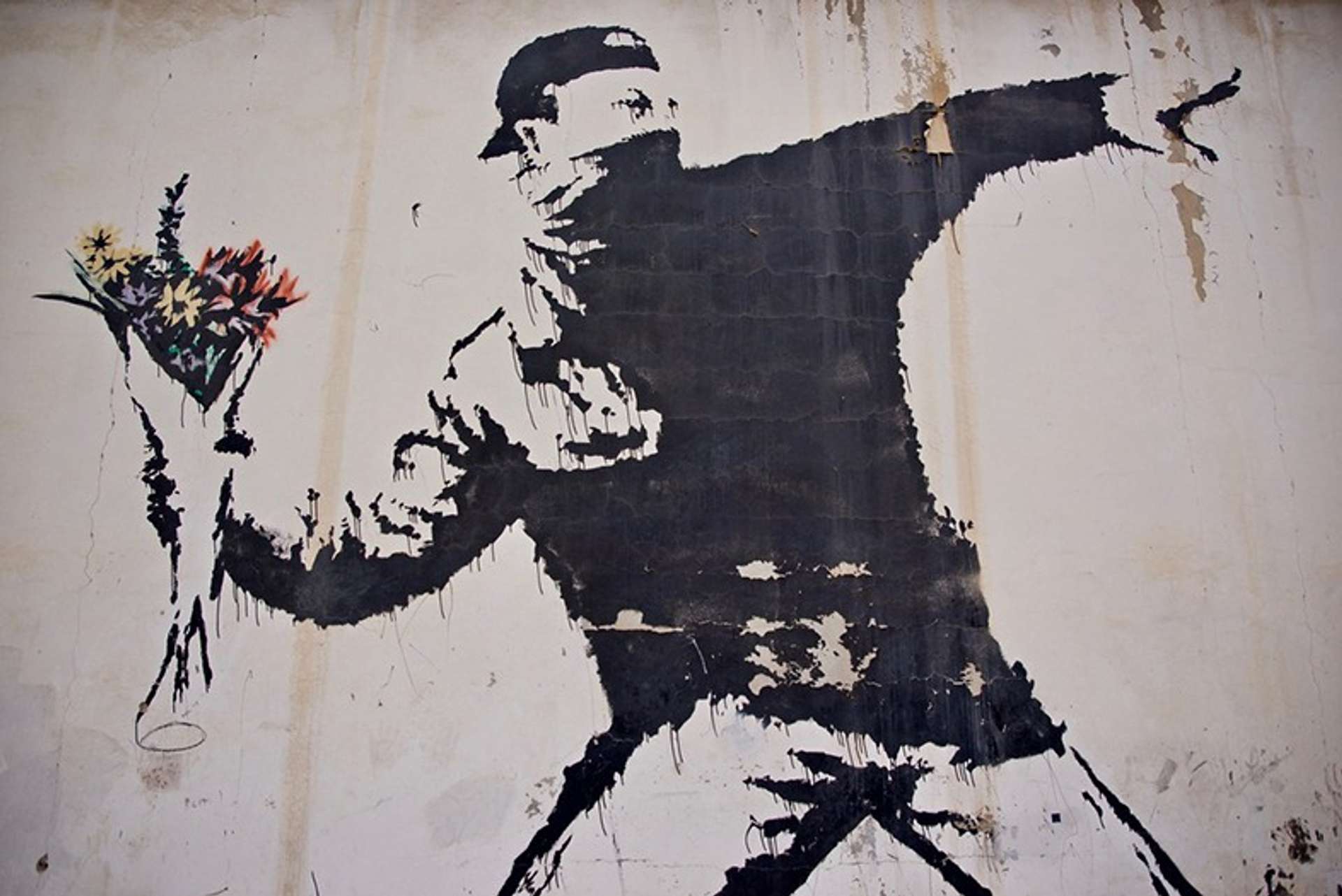 Flower Thrower Mural by Banksy - MyArtBroker