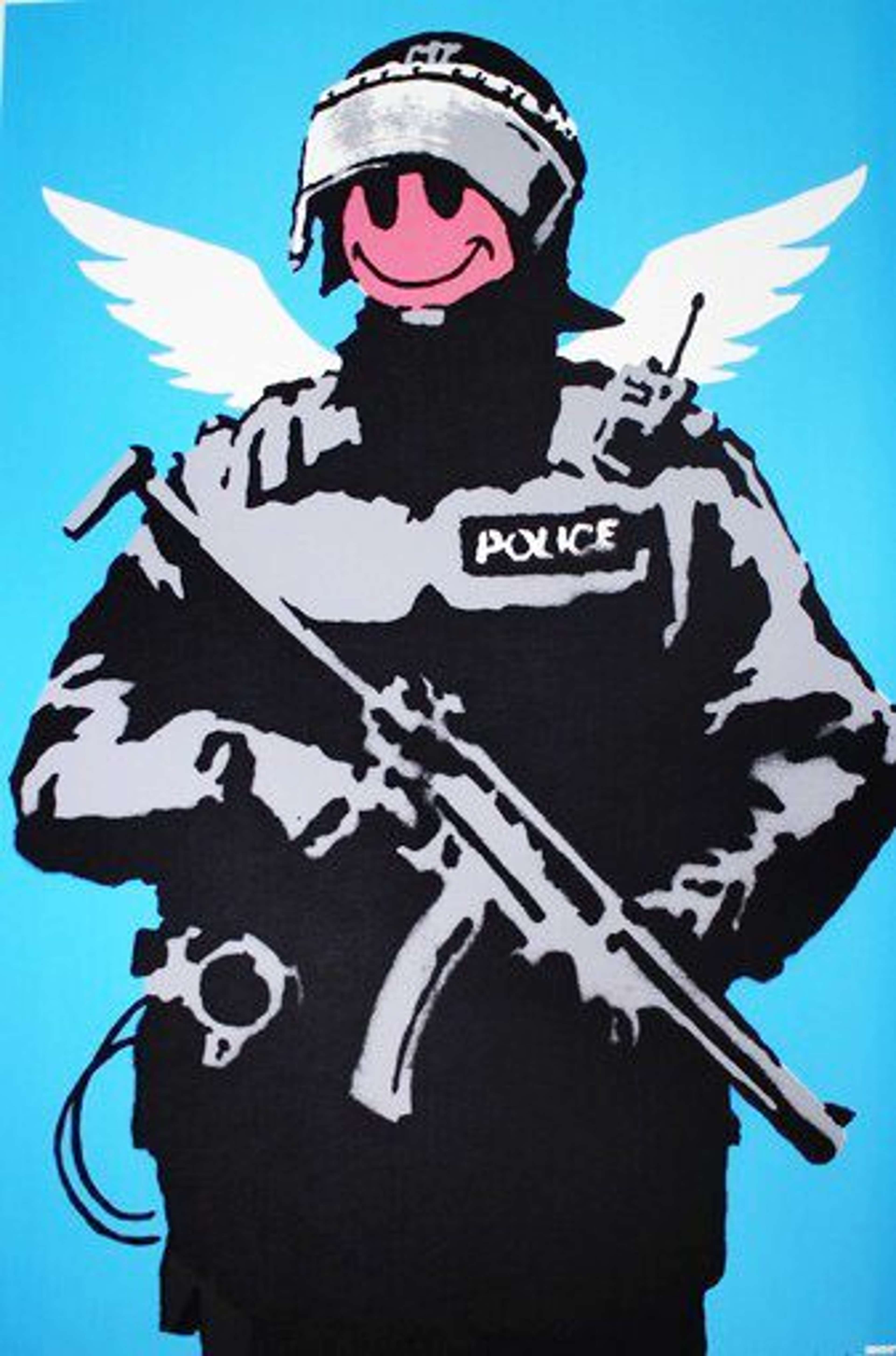 Flying Copper (AP pink face) by Banksy - MyArtBroker
