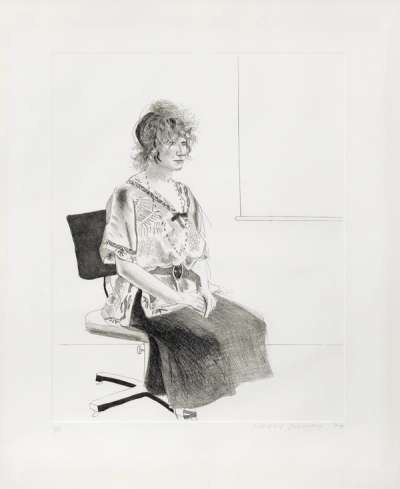 Celia Seated In An Office Chair (black state) - Signed Print by David Hockney 1974 - MyArtBroker
