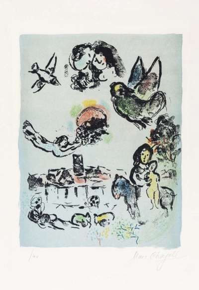 Marc Chagall: Nocturne à Vence - Signed Print