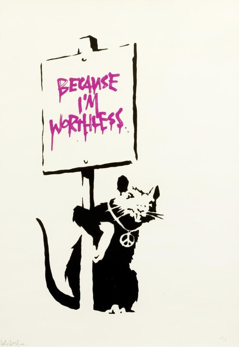 Banksy Because I'm Worthless (red) (Signed Print) 2004