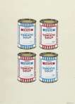 Soup Cans Quad (blue and red on cream) - Signed Print
