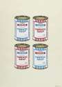 Banksy: Soup Cans Quad (blue and red on cream) - Signed Print