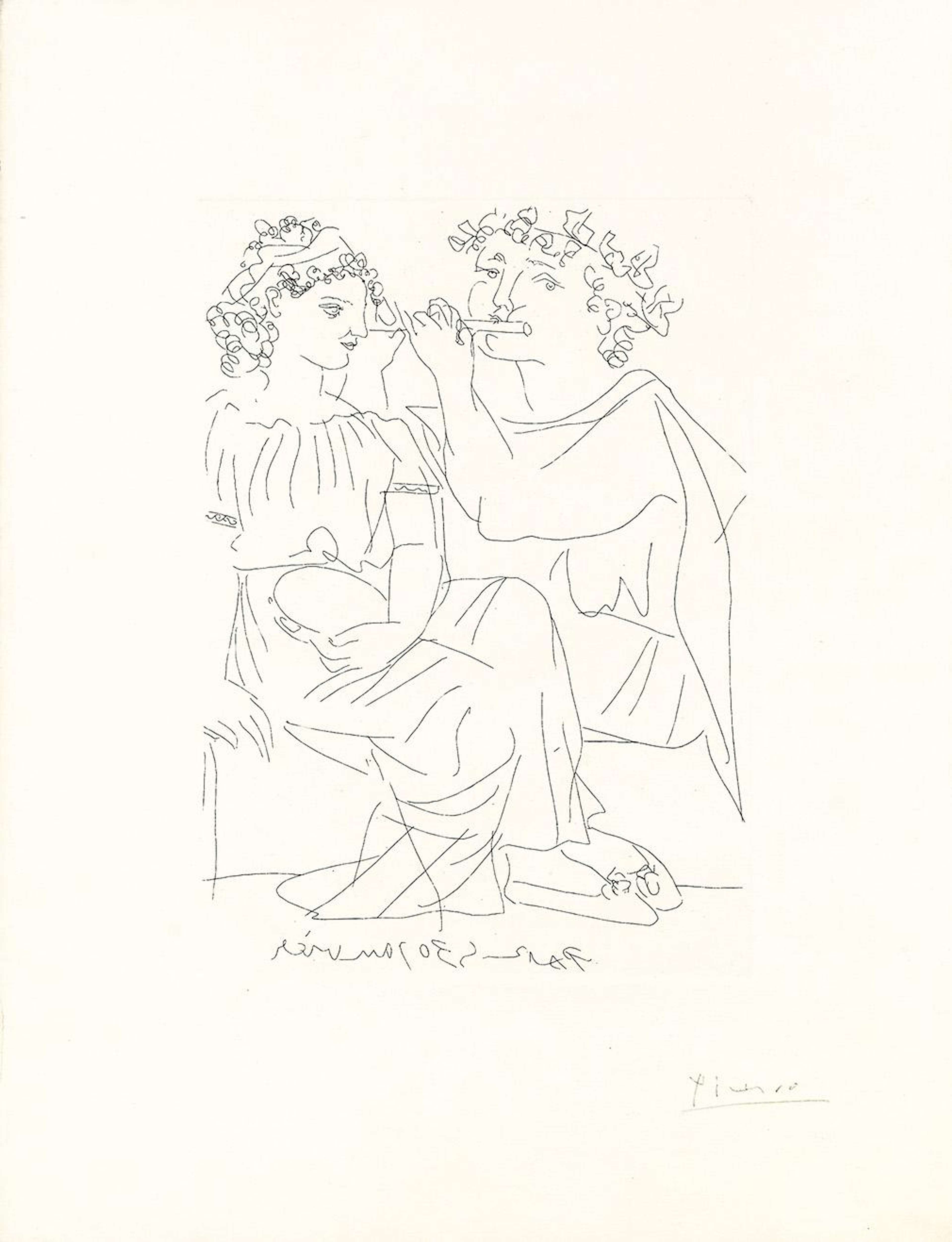 Flûtiste Et Jeune Fille Au Tambourin - Signed Print by Pablo Picasso 1933 - MyArtBroker