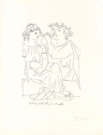 Flûtiste Et Jeune Fille Au Tambourin - Signed Print by Pablo Picasso 1933 - MyArtBroker