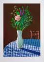 David Hockney: 4th February 2021, Flowers In White Vase With Chair - Signed Print