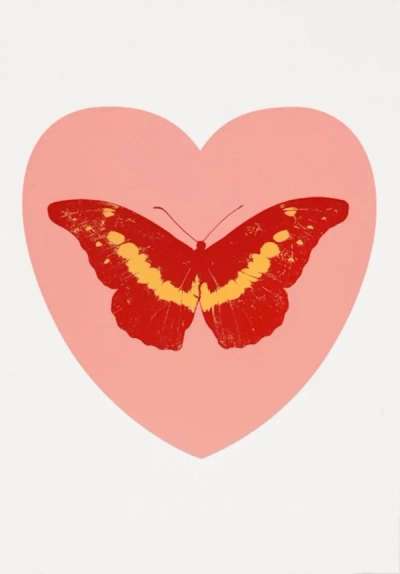 Damien Hirst: I Love You (pink, poppy red, cool gold) - Signed Print
