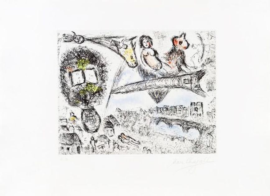 Marc Chagall、Fenetre au village、希少画集画 絵画
