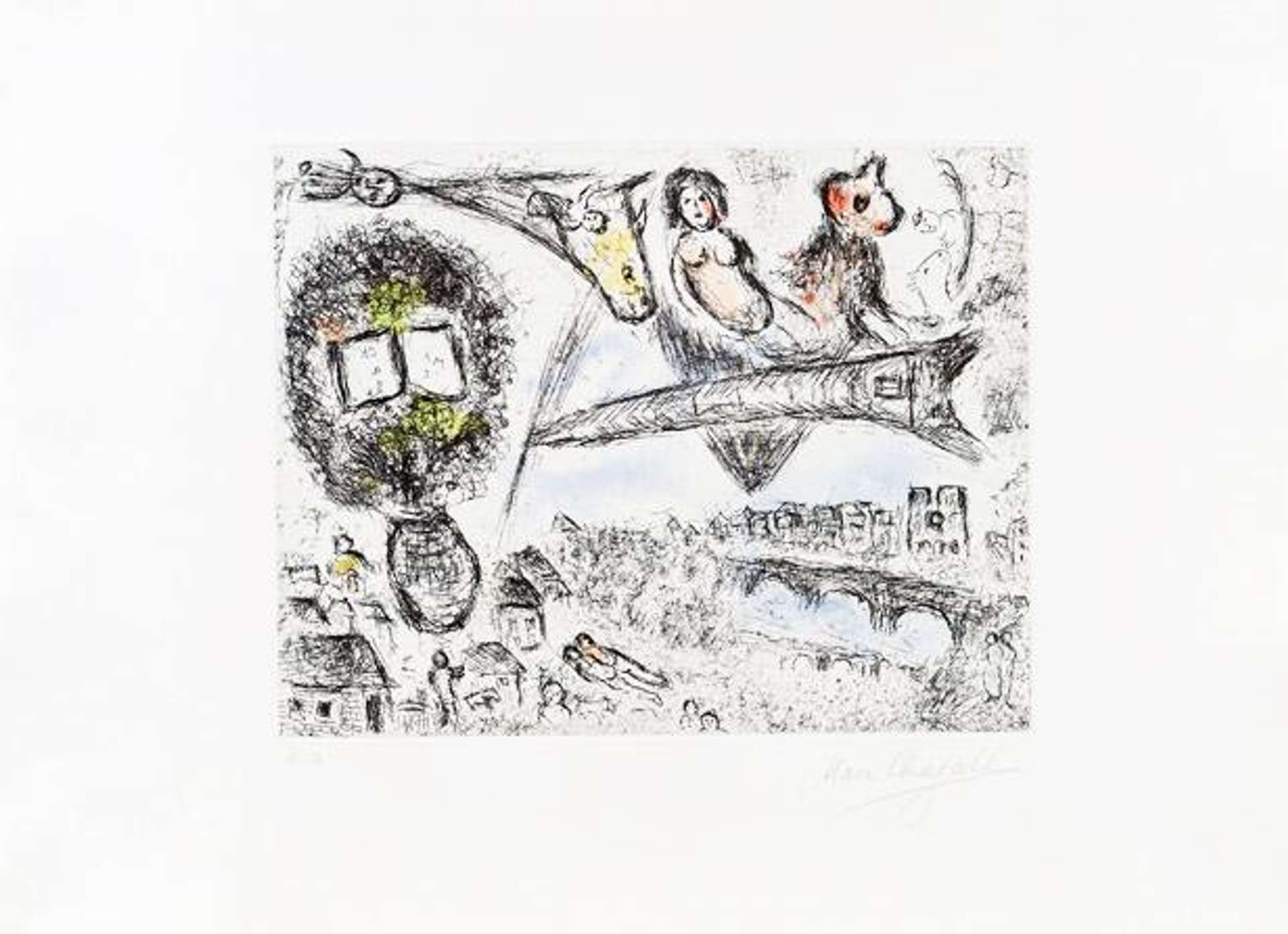 Marc Chagall: Le Village Et Paris - Signed Print