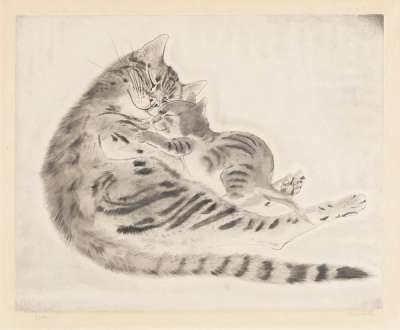 Chatte Et Chaton - Signed Print by Tsuguharu Foujita 1929 - MyArtBroker