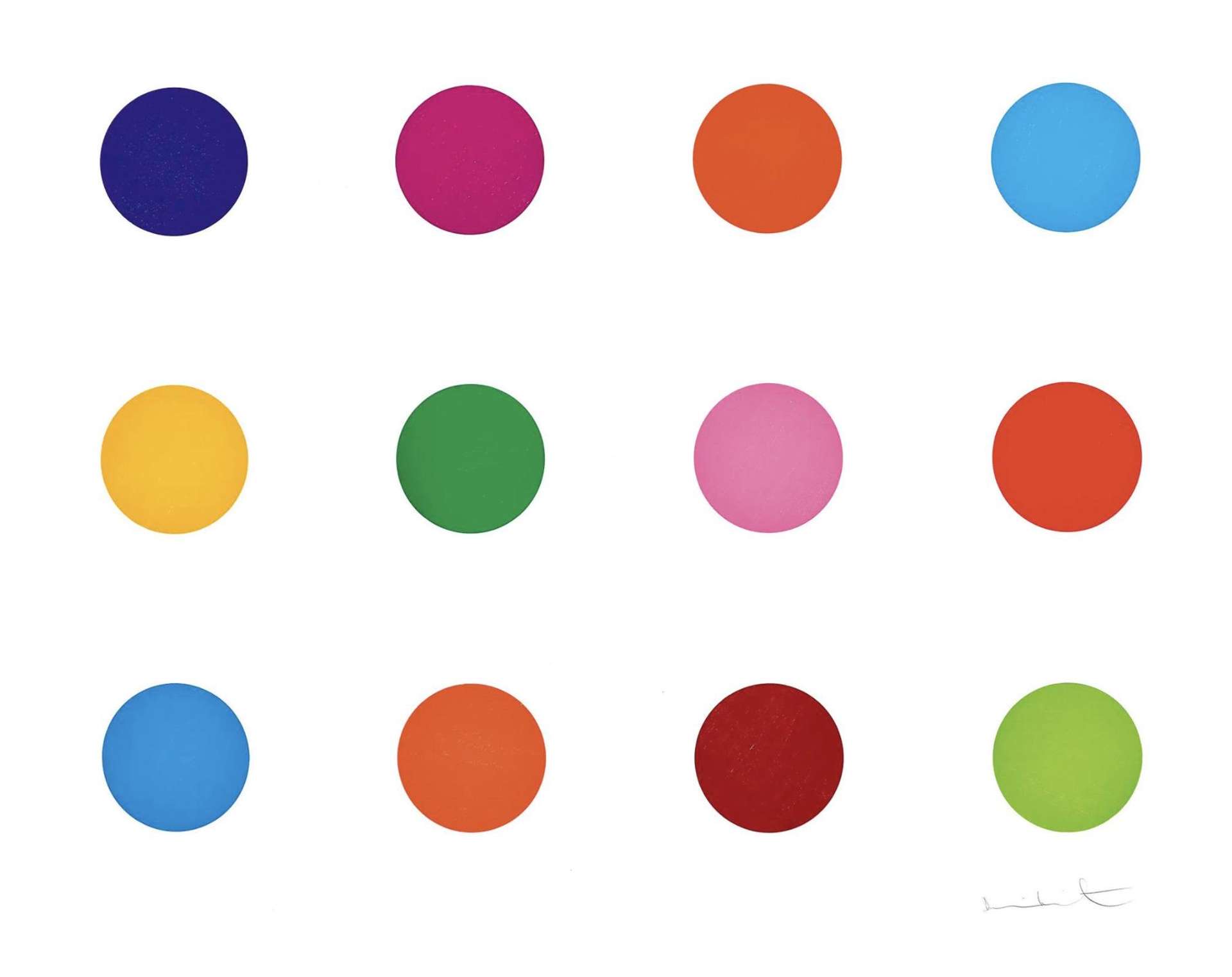Three horizontal rows of multi-coloured dots