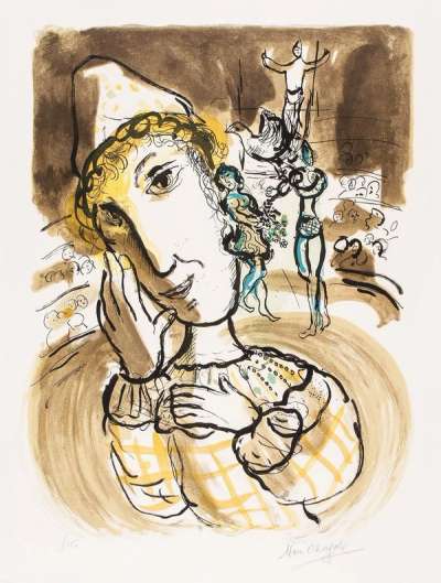 Marc Chagall: Le Cirque Au Clown Jaune - Signed Print