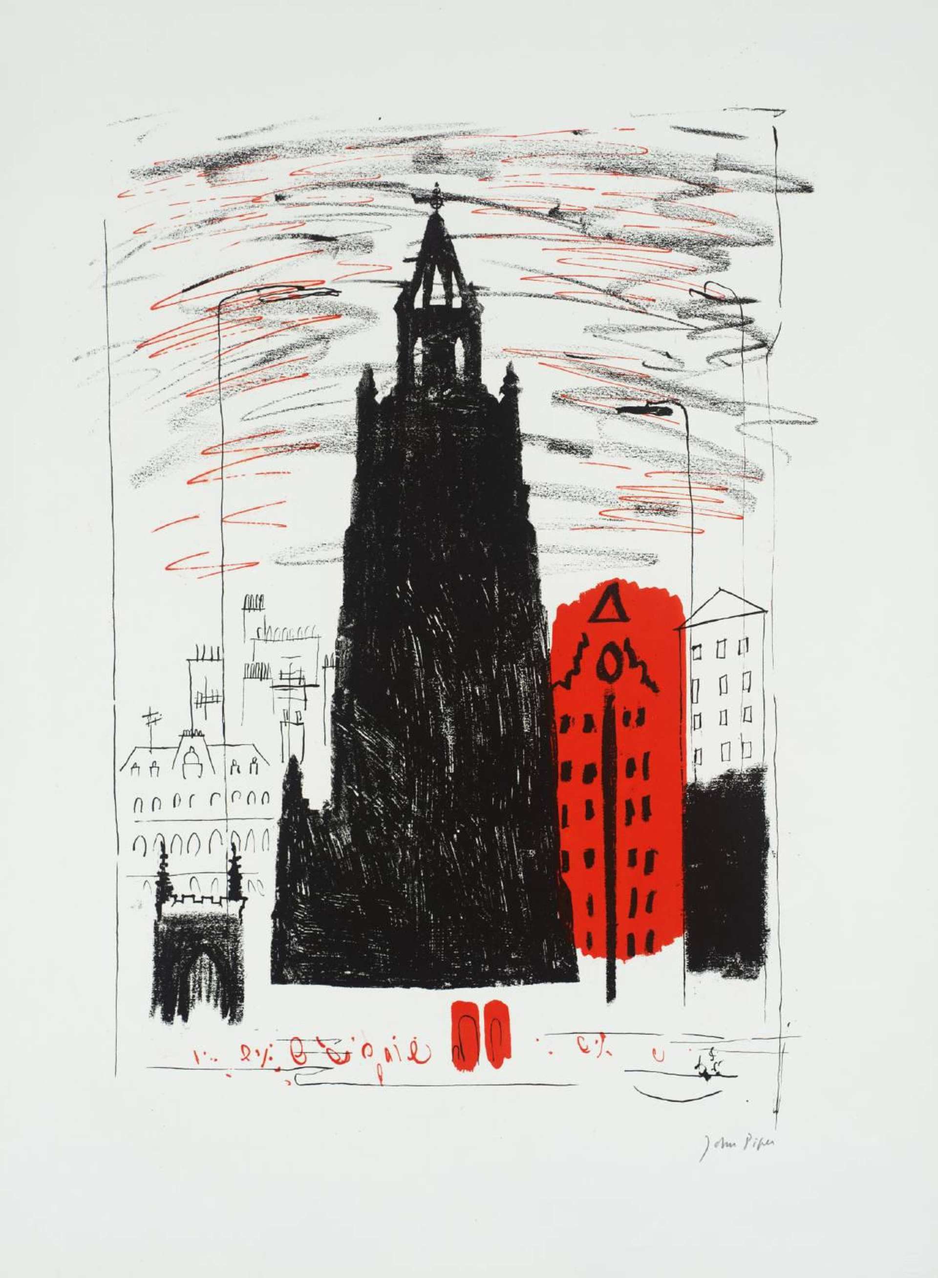 St Nicholas, Liverpool: Smoke-Black Dockland Church - Signed Print by John Piper 1964 - MyArtBroker