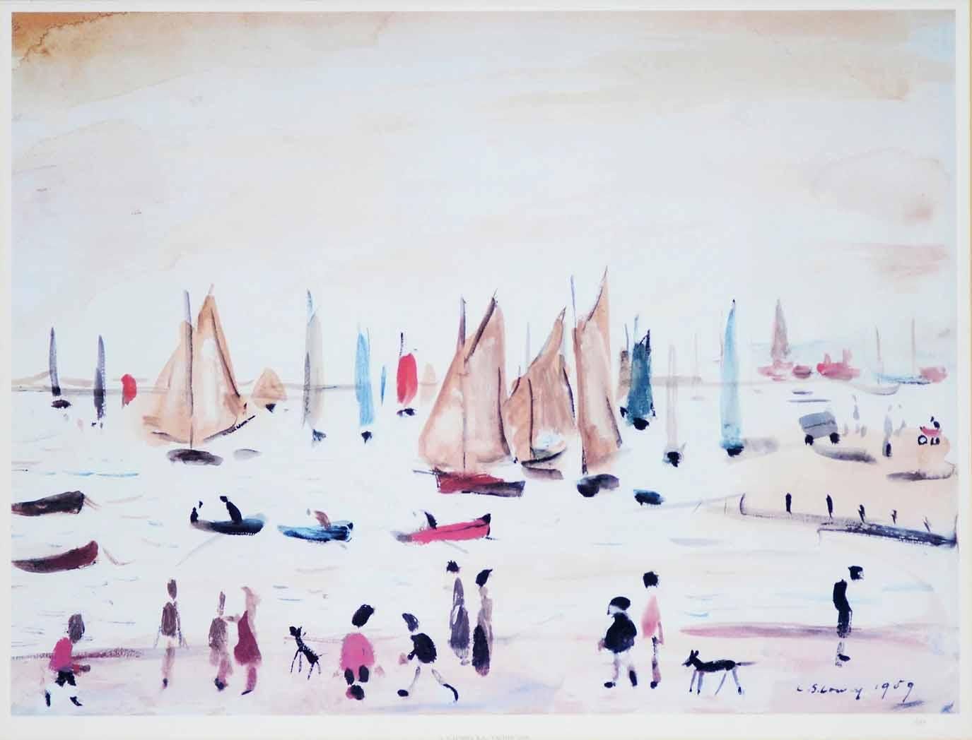 L S Lowry Boats At Lytham (Signed Print) 1959