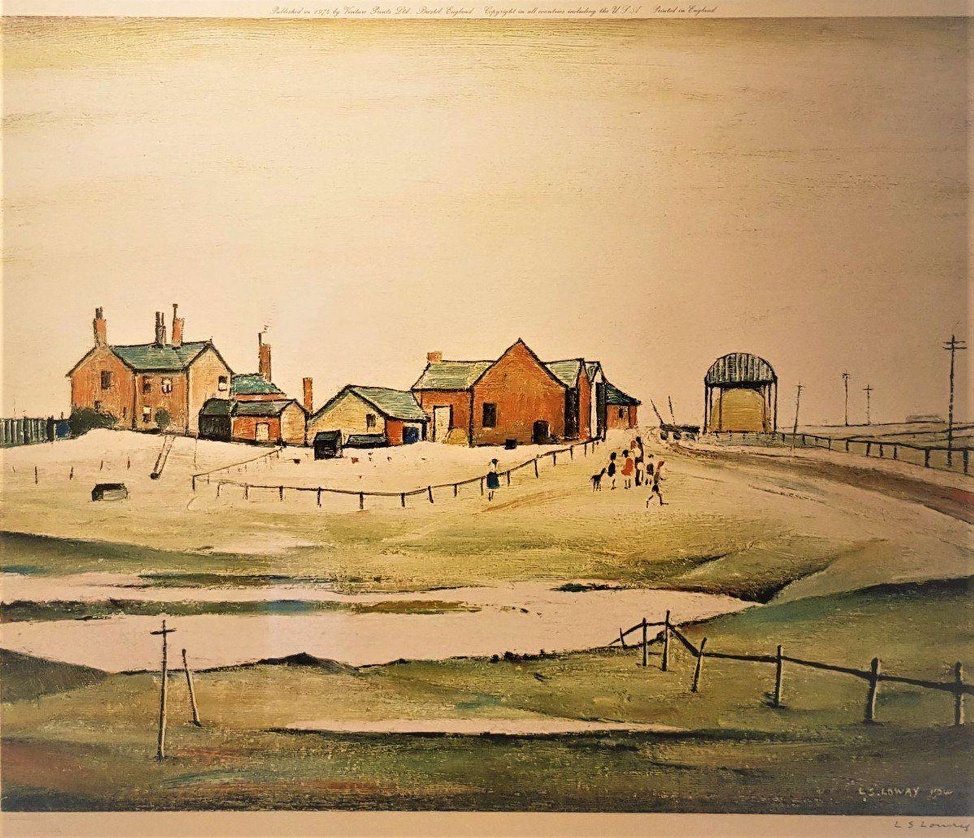 Landscape With Farm Buildings - Signed Print by L S Lowry 1974 - MyArtBroker