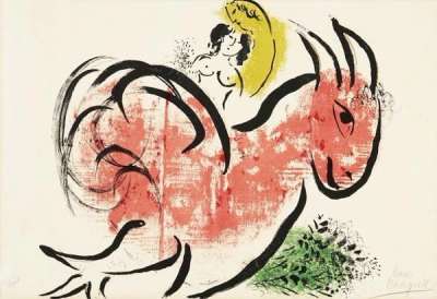Marc Chagall: Le Coq Rouge - Signed Print