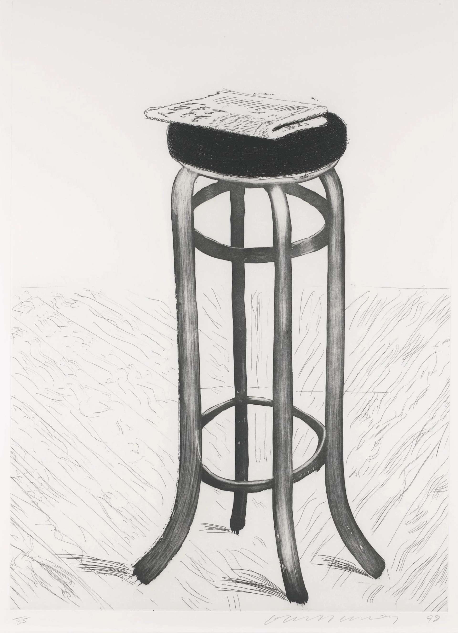 Steel Stool With Newspaper - Signed Print by David Hockney 1998 - MyArtBroker