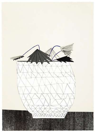 Jonas Wood: Untitled With Grey Leaves - Signed Print
