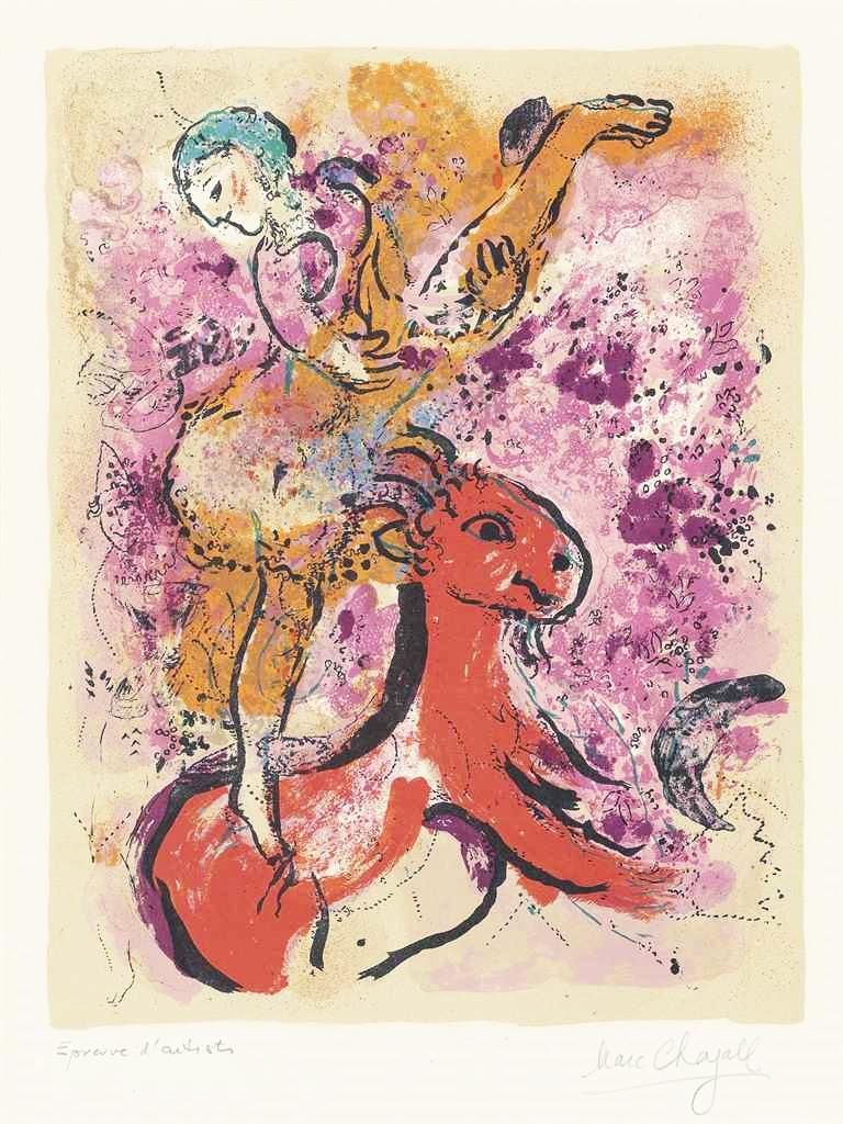 Marc Chagall L'Écuyère Au Cheval Rouge (Signed Print) 1957