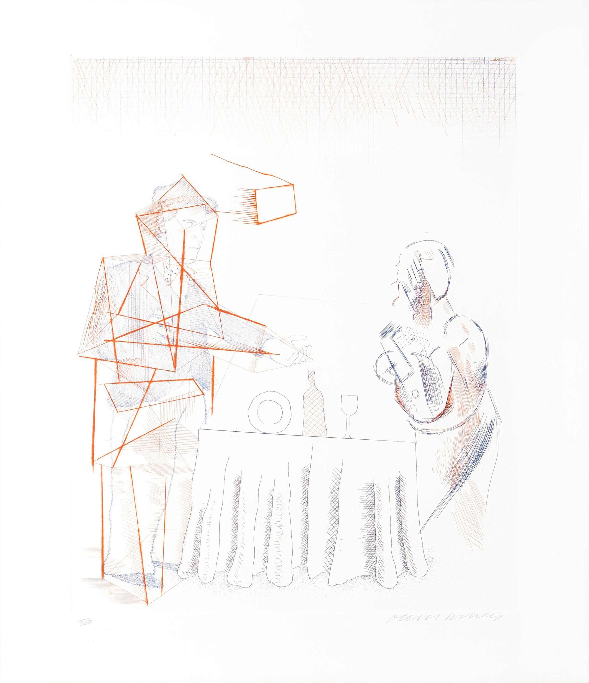 David Hockney Figures With Still Life (Signed Print) 1977