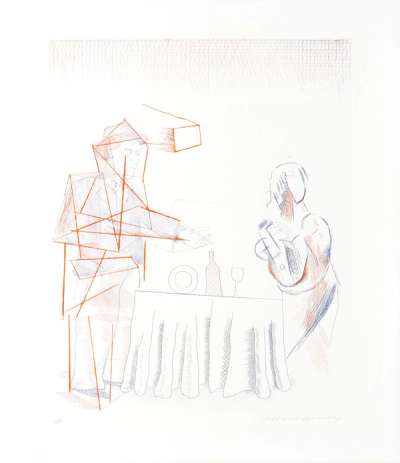 Figures With Still Life - Signed Print by David Hockney 1977 - MyArtBroker