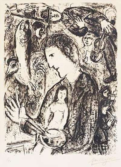Grand Autoportrait Noir - Signed Print by Marc Chagall 1975 - MyArtBroker