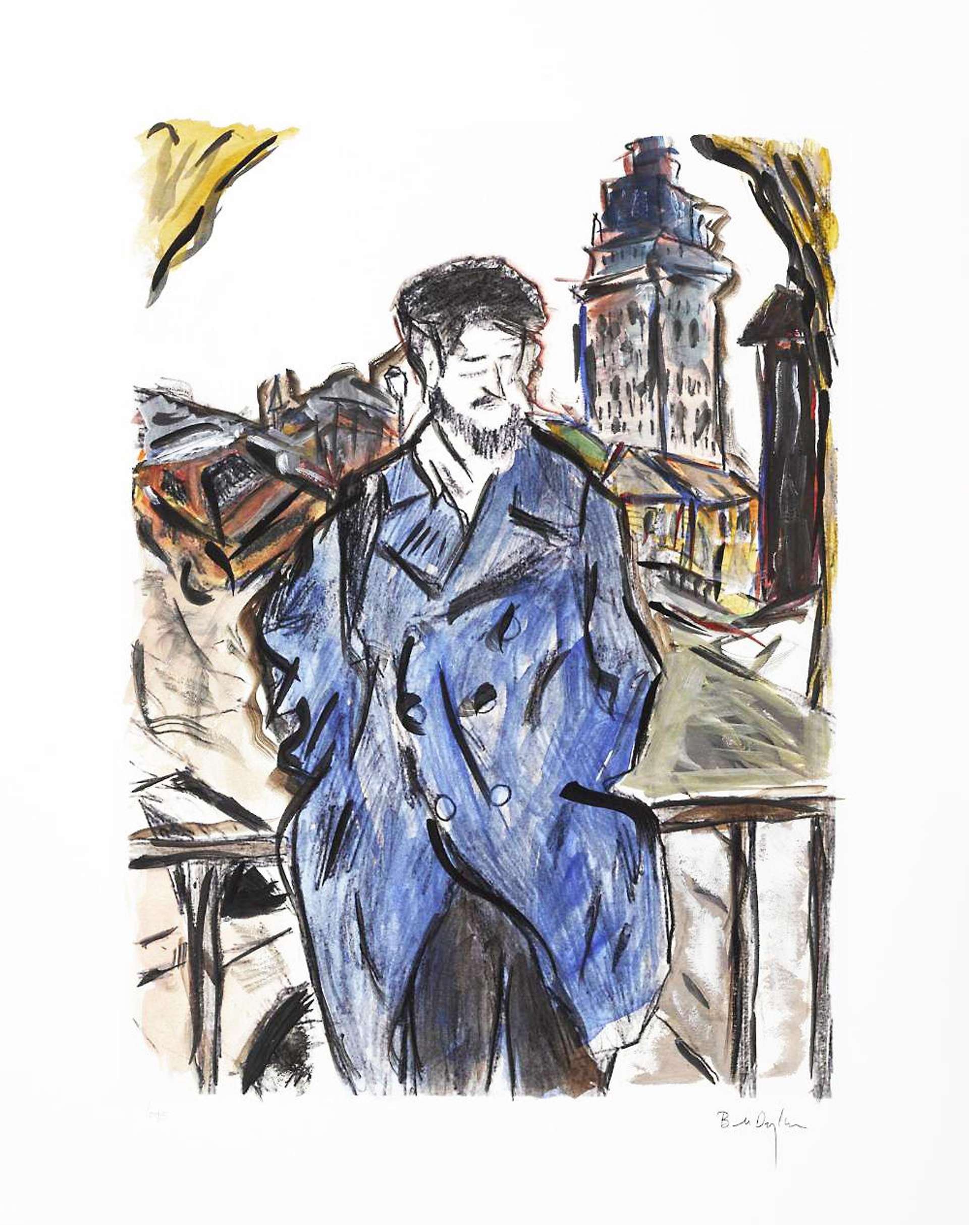 Man On A Bridge Blue (2008) - Signed Print by Bob Dylan 2008 - MyArtBroker