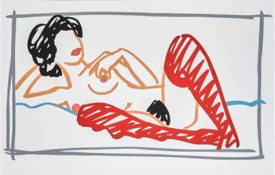 Fast Sketch Red Stocking Nude - Signed Print by Tom Wesselmann 1991 - MyArtBroker