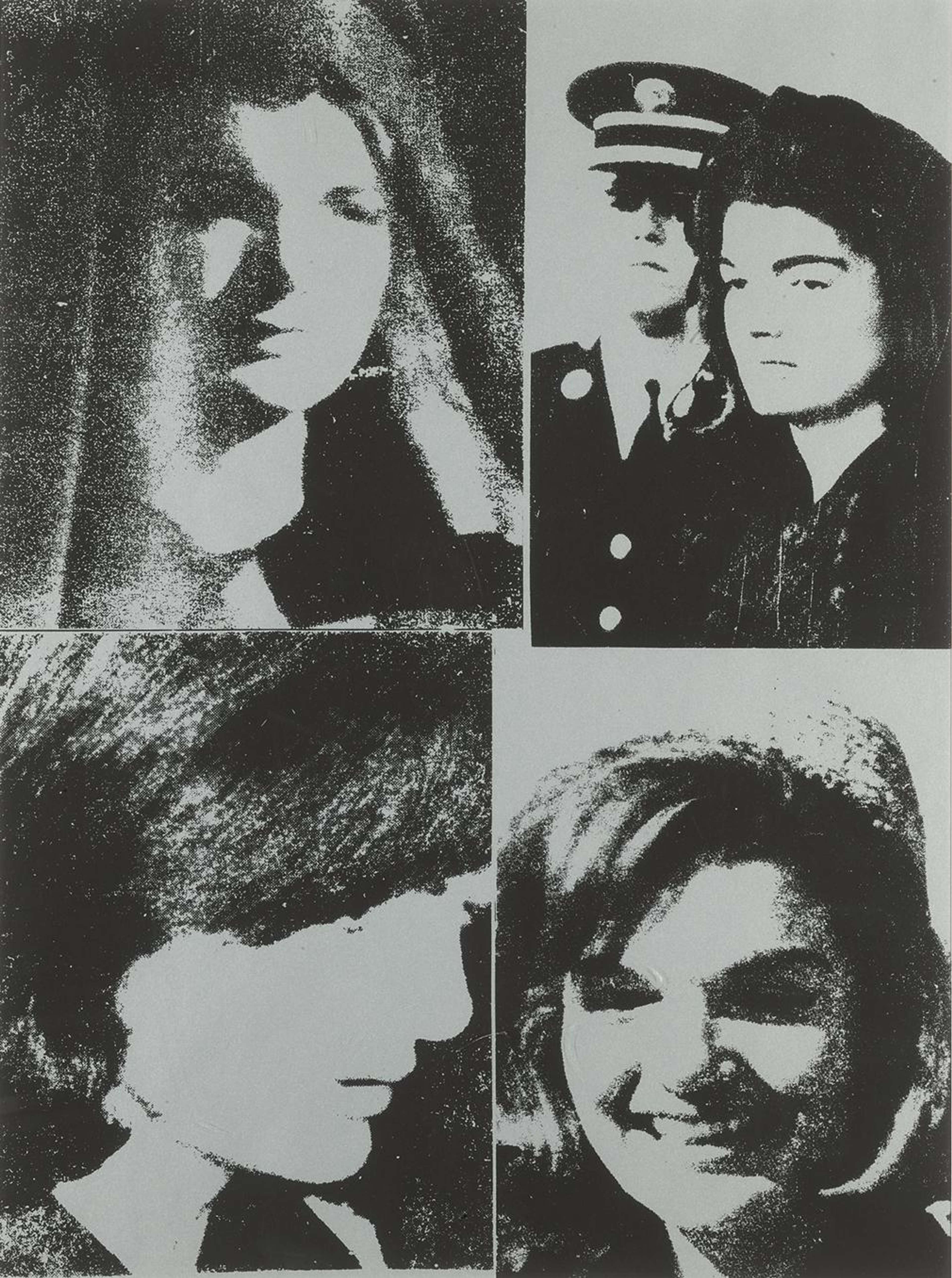 The print shows a set of four press photographs of Kennedy, that Warhol had collected in the months following President John F. Kennedy’s assassination, left largely untouched by the artist in their Original, grainy black and white form.