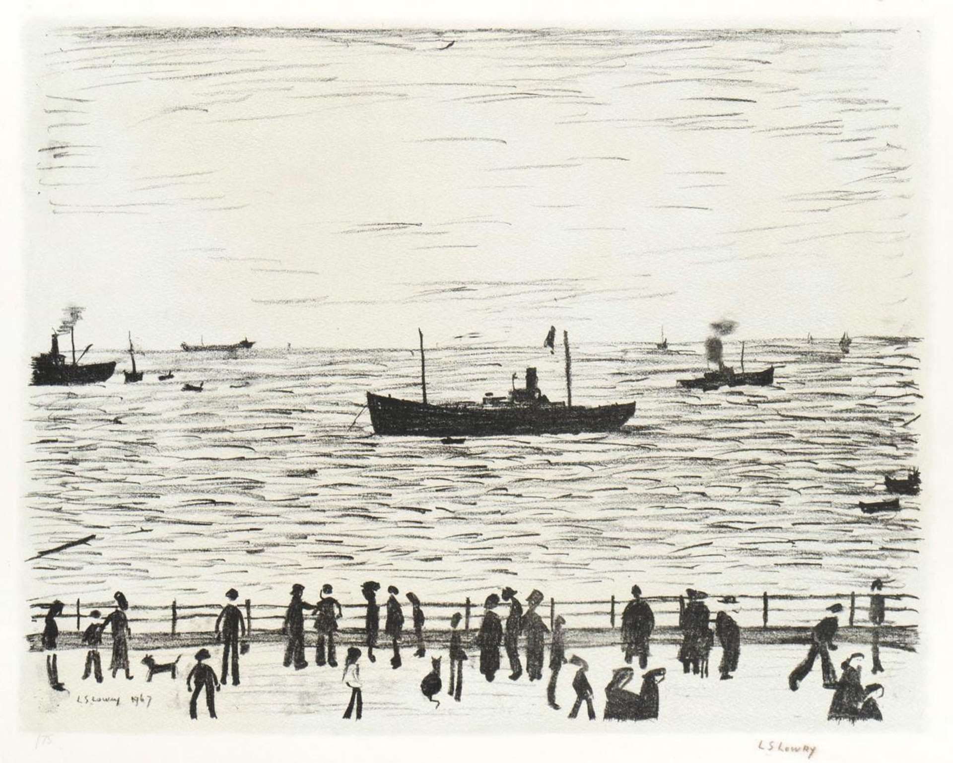 Seaside Promenade - Signed Print by L. S. Lowry 1967 - MyArtBroker