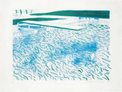 Lithograph Of Water Made Of Lines And A Green Wash - Signed Print by David Hockney 1980 - MyArtBroker