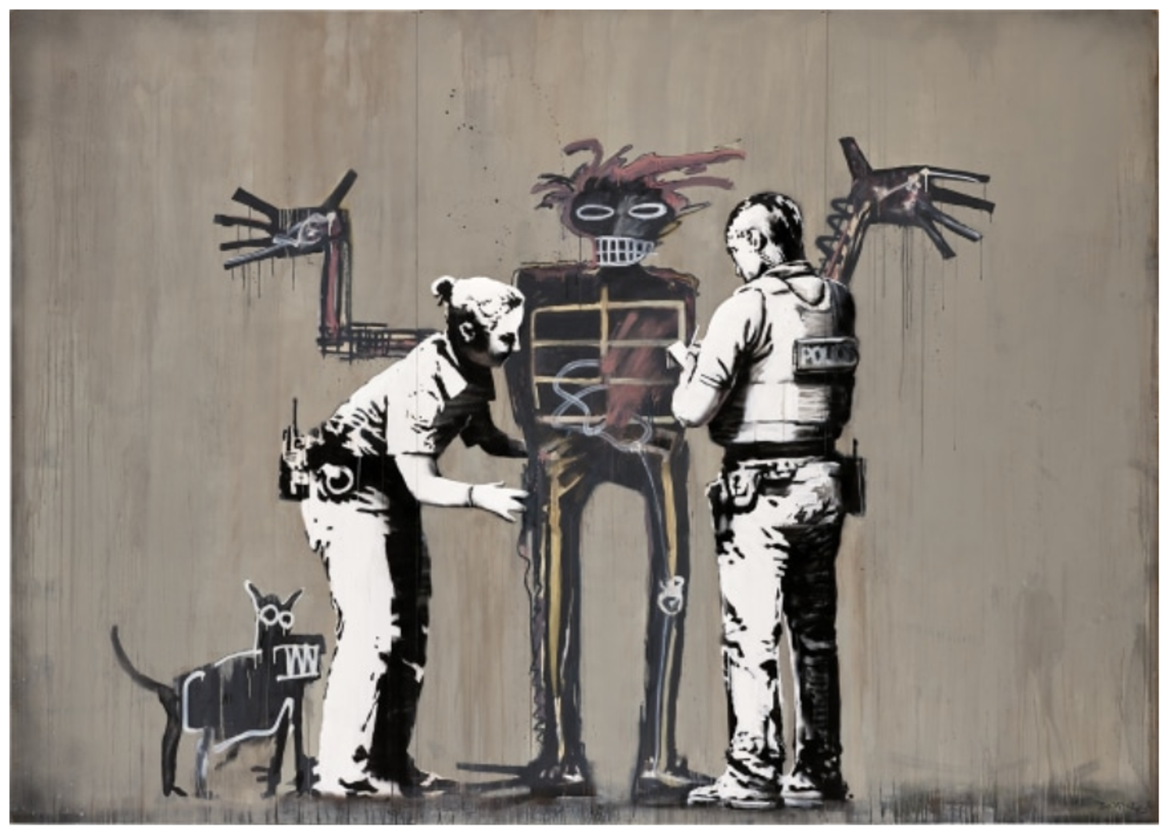 Banksquiat. Boy and Dog in Stop and Search by Banksy - Phillips