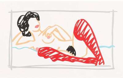 Tom Wesselmann: Fast Sketch Red Stocking Nude - Signed Print