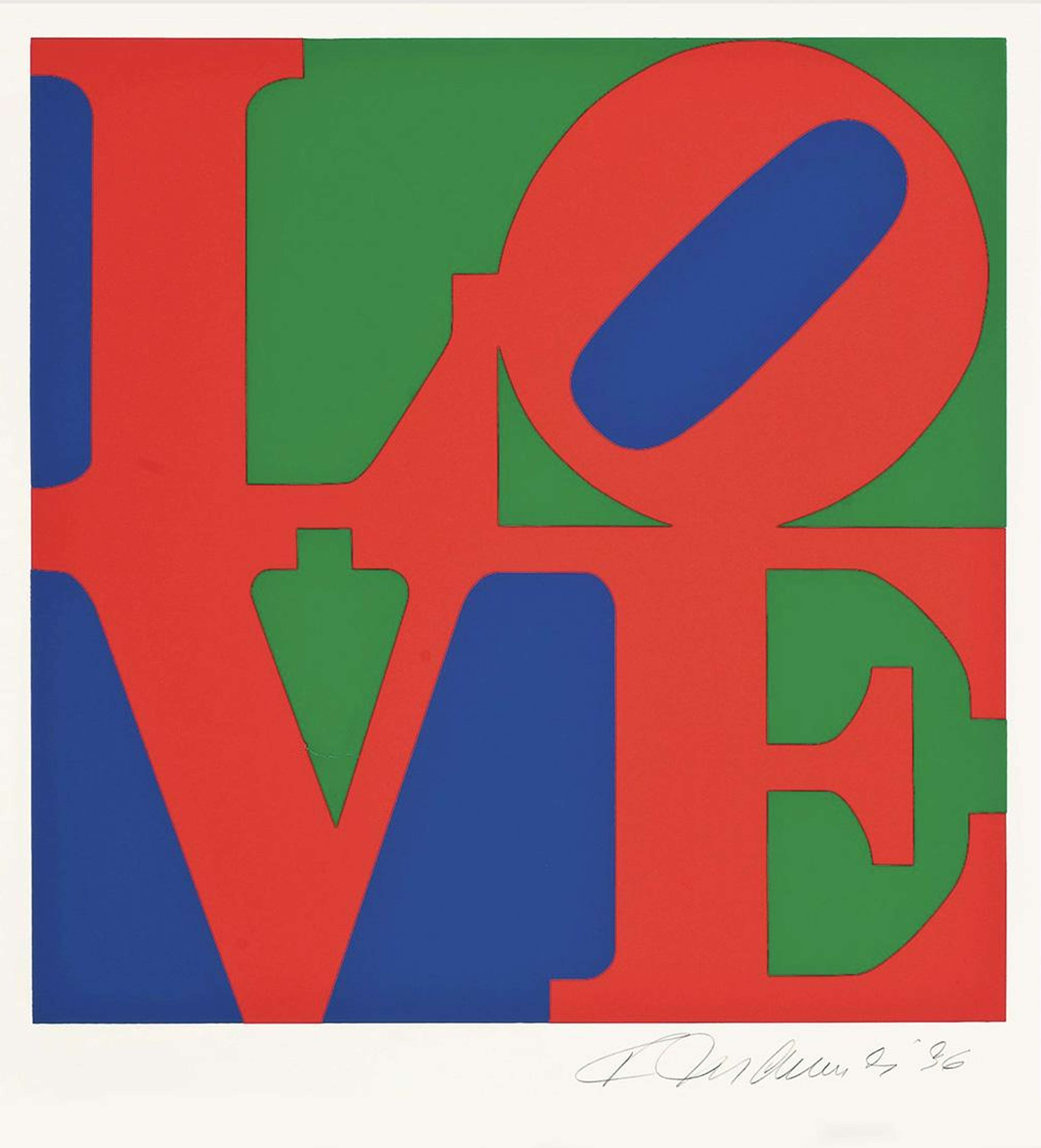 The Book Of Love (red, blue and green) - Signed Print by Robert Indiana 1996 - MyArtBroker