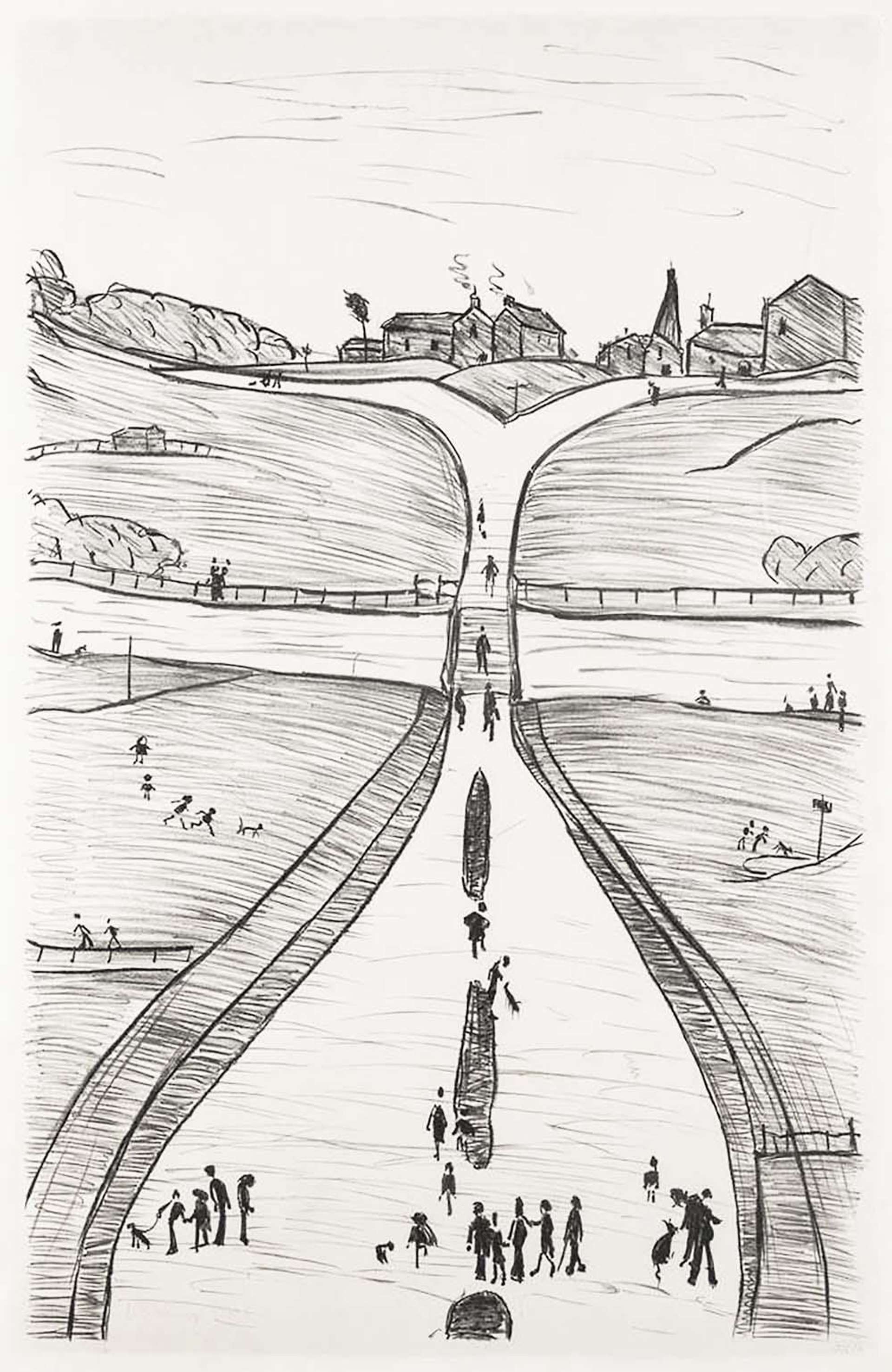 Village On A Hill - Signed Print by L S Lowry 1966 - MyArtBroker